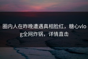 圈内人在昨晚遭遇真相脸红，糖心vlog全网炸锅，详情直击