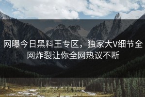 网曝今日黑料王专区，独家大V细节全网炸裂让你全网热议不断