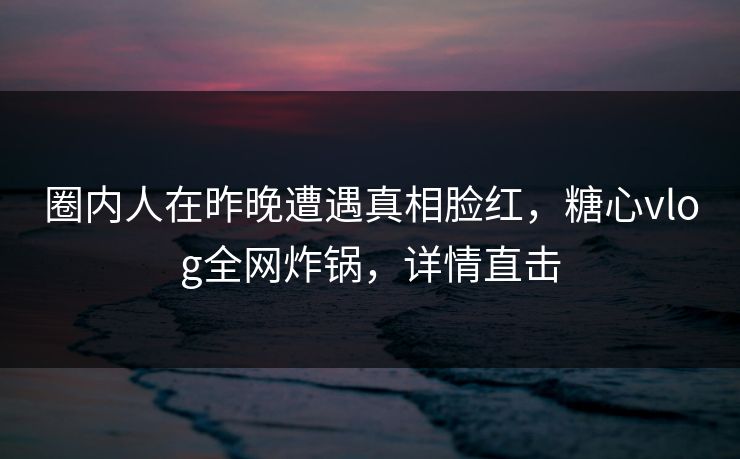 圈内人在昨晚遭遇真相脸红，糖心vlog全网炸锅，详情直击