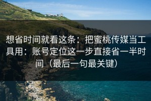 想省时间就看这条：把蜜桃传媒当工具用：账号定位这一步直接省一半时间（最后一句最关键）