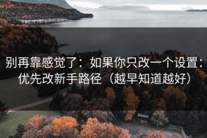 别再靠感觉了：如果你只改一个设置：优先改新手路径（越早知道越好）