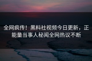 全网疯传！黑料社视频今日更新，正能量当事人秘闻全网热议不断