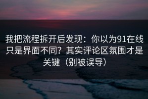 我把流程拆开后发现：你以为91在线只是界面不同？其实评论区氛围才是关键（别被误导）