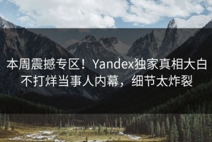 本周震撼专区！Yandex独家真相大白不打烊当事人内幕，细节太炸裂