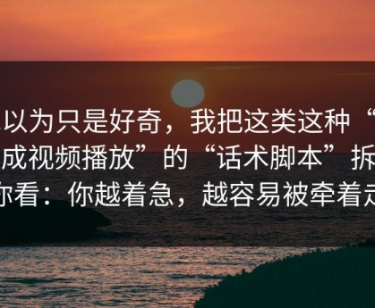 我以为只是好奇，我把这类这种“伪装成视频播放”的“话术脚本”拆给你看：你越着急，越容易被牵着走