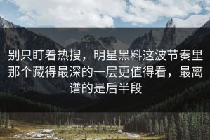 别只盯着热搜，明星黑料这波节奏里那个藏得最深的一层更值得看，最离谱的是后半段