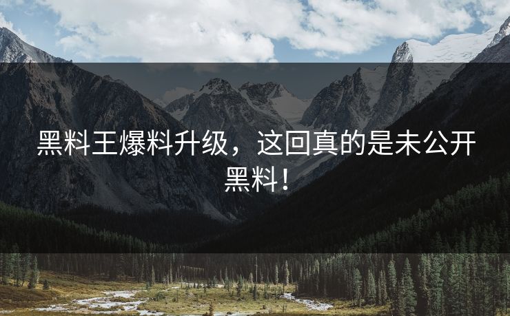 黑料王爆料升级，这回真的是未公开黑料！