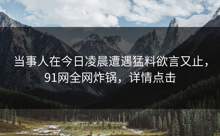 当事人在今日凌晨遭遇猛料欲言又止，91网全网炸锅，详情点击