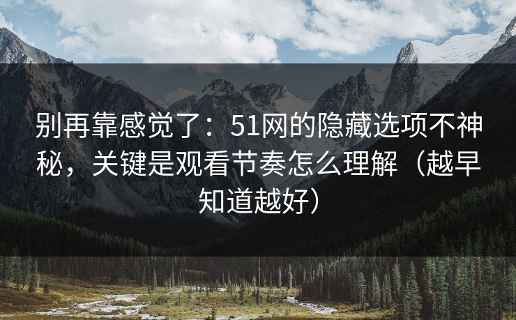 别再靠感觉了：51网的隐藏选项不神秘，关键是观看节奏怎么理解（越早知道越好）